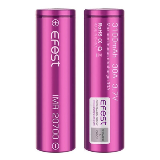Accu 20700 Efest 3100mAh 30A – Boîte de 2 | Accus Flat Top
