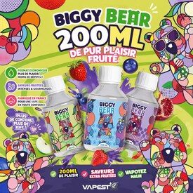 🍓 200ML DE PUR PLAISIR FRUITÉ 🍇

Biggy Bear débarque avec des saveurs ultra gourmandes et intenses 🍭
👉 Plus de liquide
👉 Plus de kiff
👉 Moins de dépenses

💨 Format 200ML économique
🇫🇷 Fabriqué en France
🔥 Parfait pour une vape quotidienne sans compromis

Tu choisis quel goût ? 👇

Disponible maintenant sur vapest.fr

#BiggyBear  #vapest